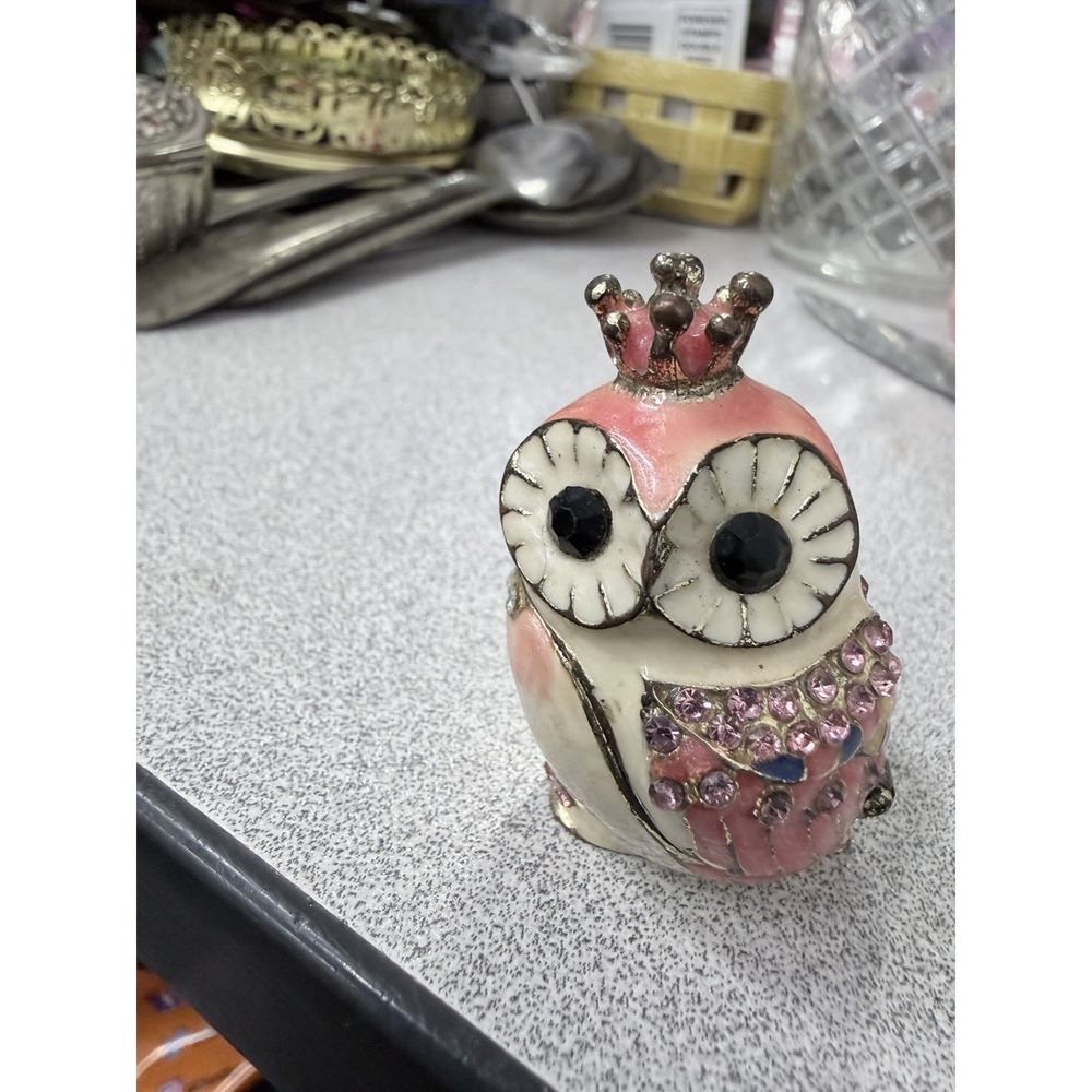 Owl w/ Crown with Rhinestone Jewelry Trinket Box  # 1636380 New‎